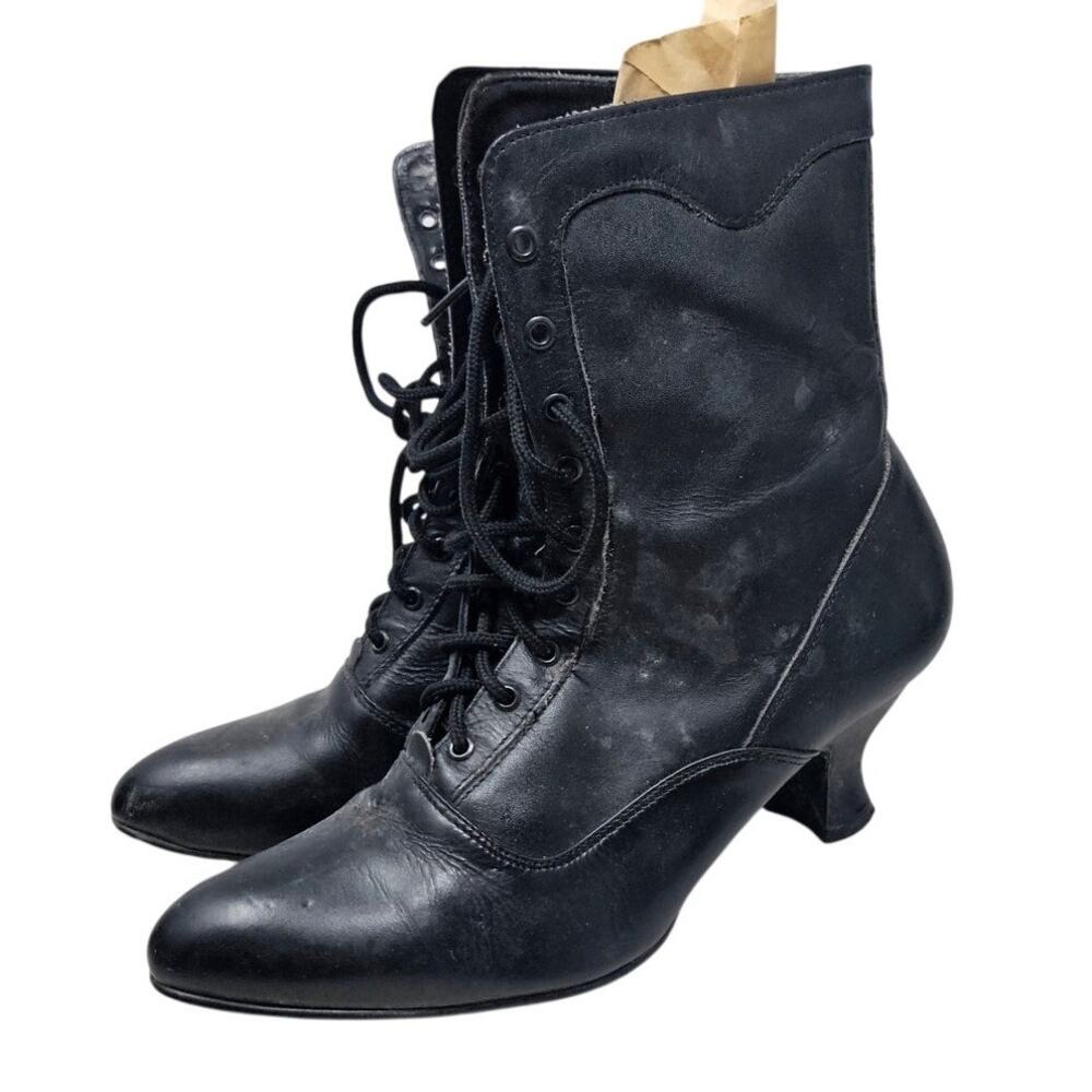 Vintage Oak Tree Farms 8.5 Black Leather Lace Up Boot Whismygoth Witchy Goth